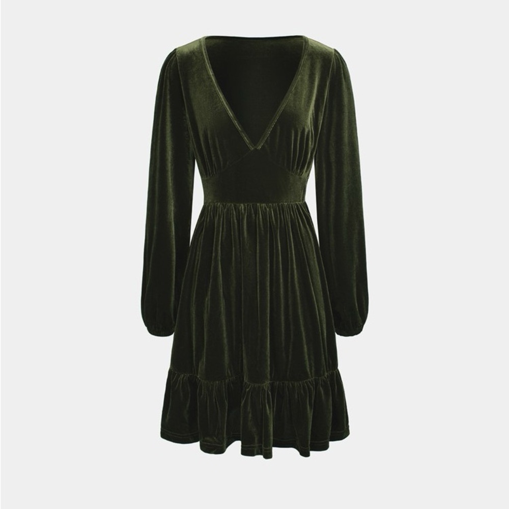 HALARA Everyday Deep V Neck Ruffled Hem Velvet Mini Chill Party Dress